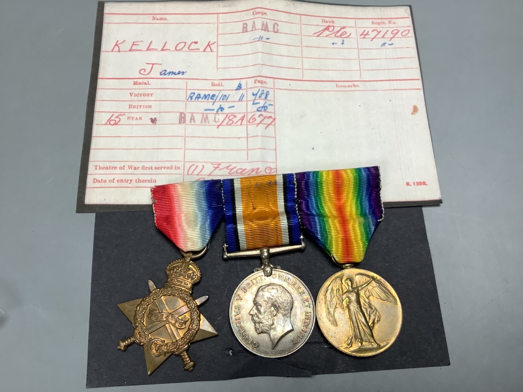 Three groups of WW1 medals